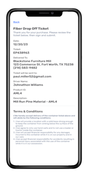 Customer's App - England Products Company, Inc. - Wood Fiber Recycling Pickup and Delivery Mobile App and Admin Portal