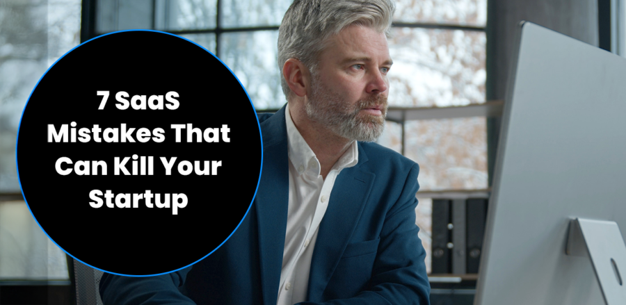A professional on a computer with an inquisitive look, representing SaaS mistakes leading to a confusing product.