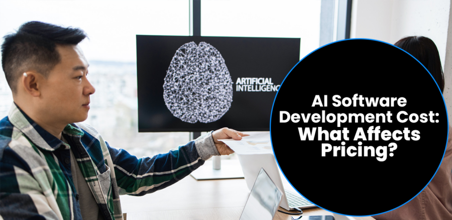 Business partners collaborating in an AI software development project.